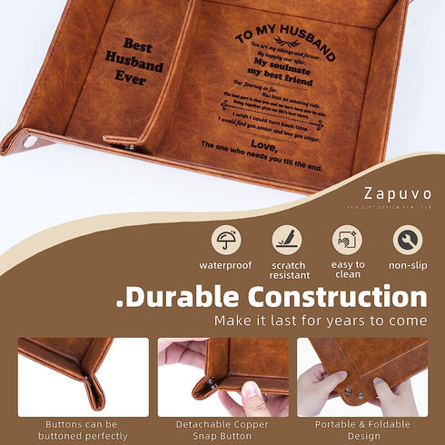 Best Husband Ever Gifts PU Leather Tray, Unique Valentine's Day Anniversary Birthday Gifts from Wife, Men Gift Ideas for Him